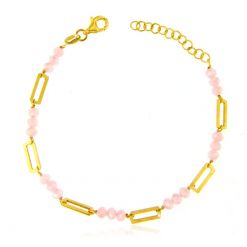 bracciale perline rosa argento oro placcato